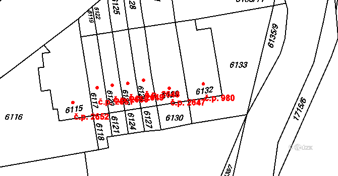 Kladno 2647 na parcele st. 6129 v KÚ Kladno, Katastrální mapa