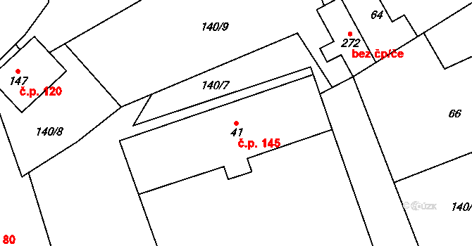 Křivsoudov 145 na parcele st. 41 v KÚ Křivsoudov, Katastrální mapa