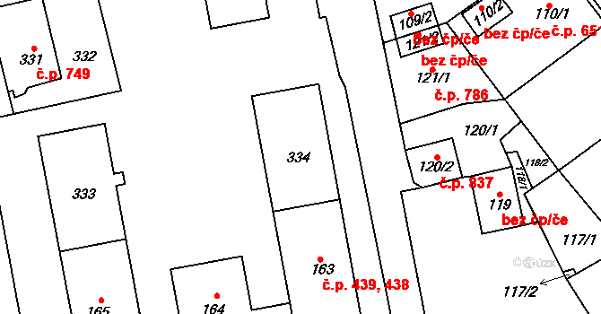 Kynšperk nad Ohří 438,439 na parcele st. 334 v KÚ Kynšperk nad Ohří, Katastrální mapa