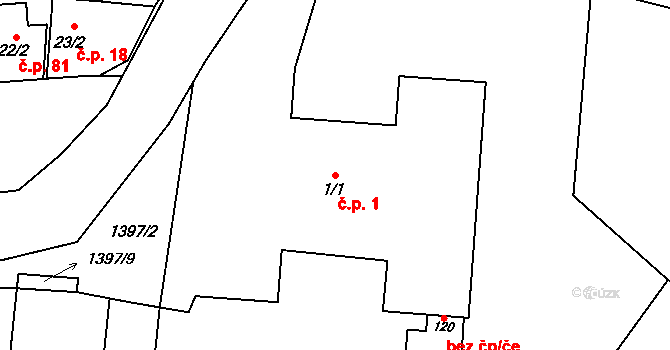 Cebiv 1 na parcele st. 1/1 v KÚ Cebiv, Katastrální mapa