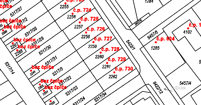 Horní Předměstí 728, Polička na parcele st. 2260 v KÚ Polička, Katastrální mapa