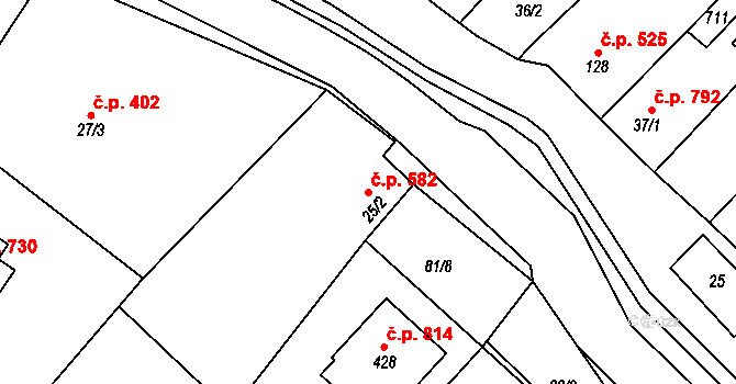 Chvalčov 582 na parcele st. 25/2 v KÚ Chvalčova Lhota, Katastrální mapa