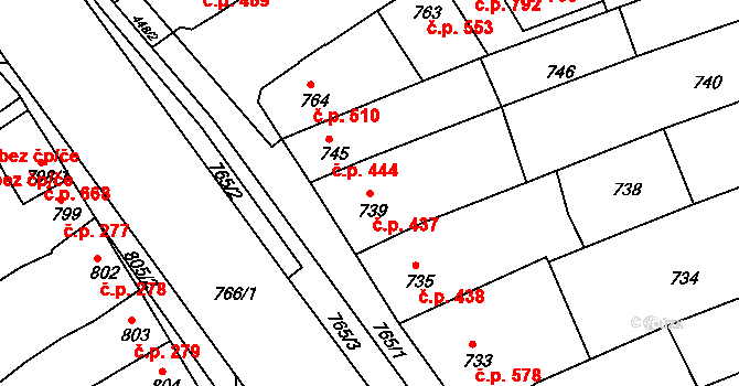 Hulín 437 na parcele st. 739 v KÚ Hulín, Katastrální mapa