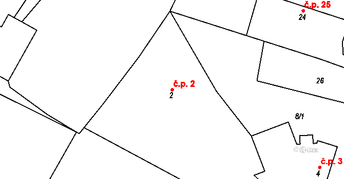 Chomutičky 2, Chomutice na parcele st. 2 v KÚ Chomutičky, Katastrální mapa