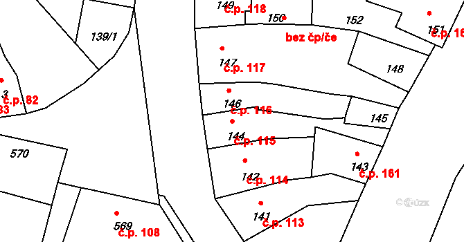 Mimoň III 115, Mimoň na parcele st. 144 v KÚ Mimoň, Katastrální mapa
