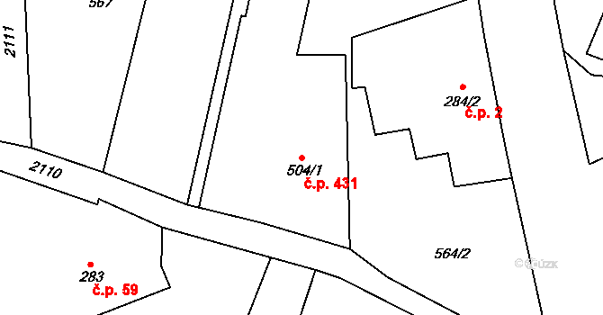 Dolní Podluží 431 na parcele st. 504/1 v KÚ Dolní Podluží, Katastrální mapa