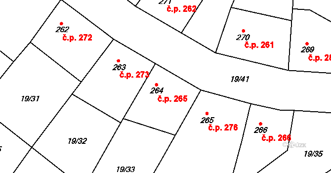 Smidary 265 na parcele st. 264 v KÚ Smidary, Katastrální mapa