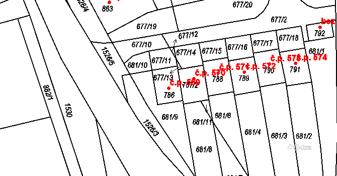 Libáň 569 na parcele st. 786 v KÚ Libáň, Katastrální mapa