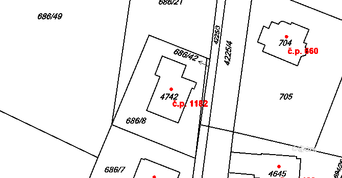 Žamberk 1182 na parcele st. 4742 v KÚ Žamberk, Katastrální mapa
