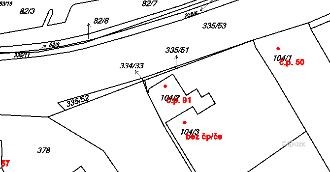 Kluk 91, Poděbrady na parcele st. 104/2 v KÚ Kluk, Katastrální mapa