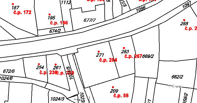 Bohosudov 254, Krupka na parcele st. 271 v KÚ Bohosudov, Katastrální mapa