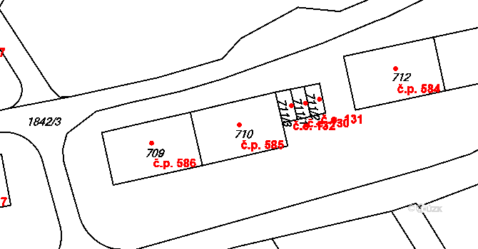 Krupka 585 na parcele st. 710 v KÚ Krupka, Katastrální mapa