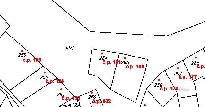 Mostkovice 181 na parcele st. 264 v KÚ Mostkovice, Katastrální mapa