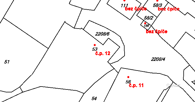 Rudíkov 12 na parcele st. 53 v KÚ Rudíkov, Katastrální mapa