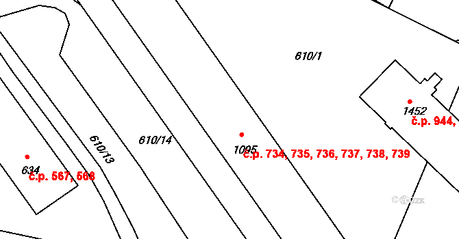 Náměšť nad Oslavou 734,735,736,737,738, na parcele st. 1095 v KÚ Náměšť nad Oslavou, Katastrální mapa
