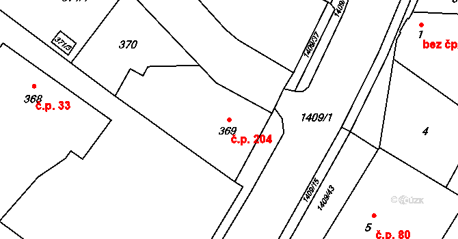 Pudlov 204, Bohumín na parcele st. 369 v KÚ Pudlov, Katastrální mapa