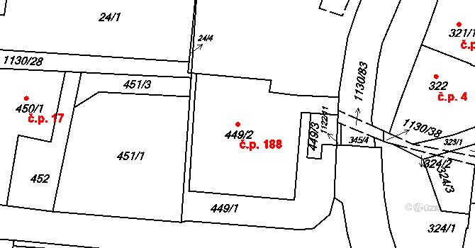 Ivanovice 188, Brno na parcele st. 449/2 v KÚ Ivanovice, Katastrální mapa