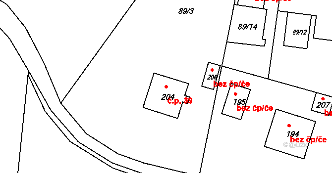 Bohunice 39, Všemyslice na parcele st. 204 v KÚ Bohunice nad Vltavou, Katastrální mapa