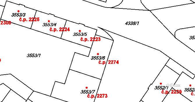 Teplice 2274 na parcele st. 3553/6 v KÚ Teplice, Katastrální mapa