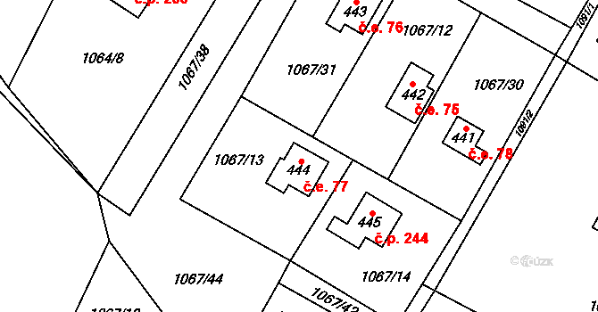 Skalice 77, Frýdek-Místek na parcele st. 444 v KÚ Skalice u Frýdku-Místku, Katastrální mapa