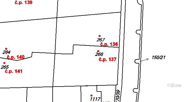 Háje 137, Cheb na parcele st. 266 v KÚ Háje u Chebu, Katastrální mapa
