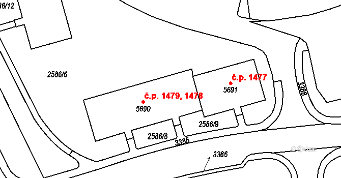 Cheb 1478,1479 na parcele st. 5690 v KÚ Cheb, Katastrální mapa