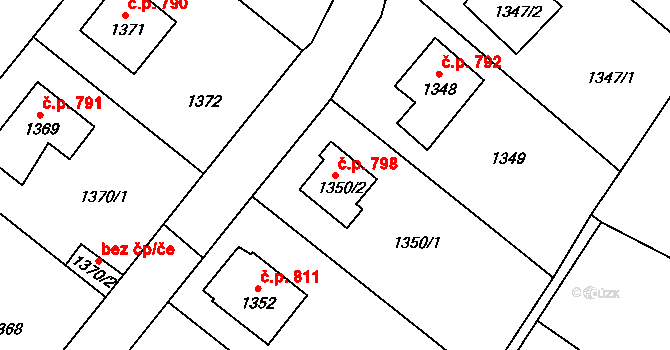 Zdice 798 na parcele st. 1350/2 v KÚ Zdice, Katastrální mapa