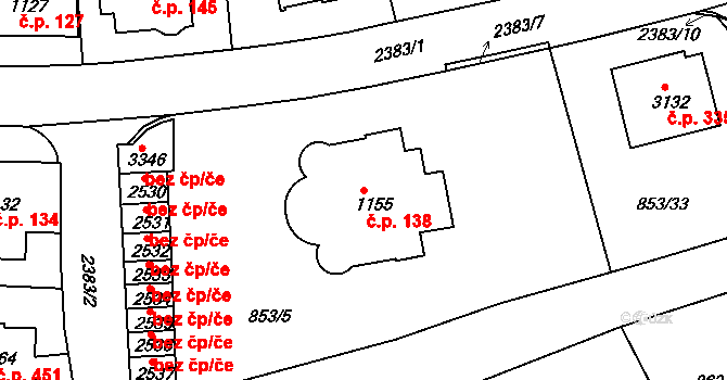 Kryblice 138, Trutnov na parcele st. 1155 v KÚ Trutnov, Katastrální mapa