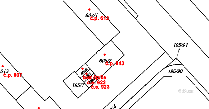 Sezimovo Ústí 613 na parcele st. 608/2 v KÚ Sezimovo Ústí, Katastrální mapa