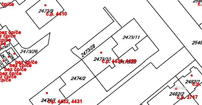 Chomutov 4429,4430 na parcele st. 2473/10 v KÚ Chomutov II, Katastrální mapa