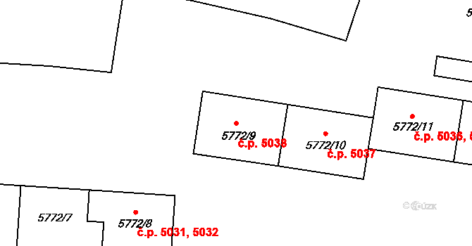 Chomutov 5038 na parcele st. 5772/9 v KÚ Chomutov I, Katastrální mapa