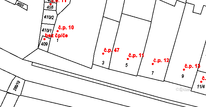 Ponětovice 47 na parcele st. 3 v KÚ Ponětovice, Katastrální mapa