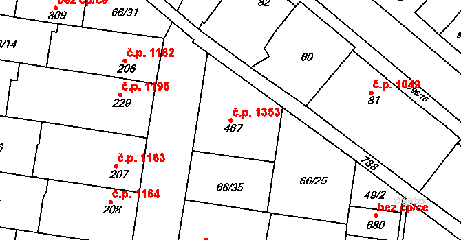 Předklášteří 1353 na parcele st. 467 v KÚ Předklášteří, Katastrální mapa