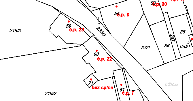 Hřešihlavy 22, Kladruby na parcele st. 60 v KÚ Hřešihlavy, Katastrální mapa