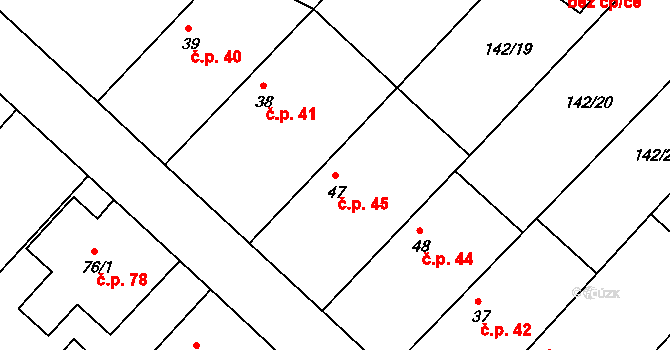 Loukonosy 45, Žiželice na parcele st. 47 v KÚ Loukonosy, Katastrální mapa