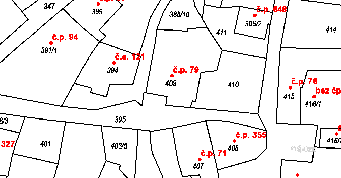 Pozořice 79 na parcele st. 409 v KÚ Pozořice, Katastrální mapa