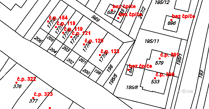 Držovice 123 na parcele st. 177/2 v KÚ Držovice na Moravě, Katastrální mapa