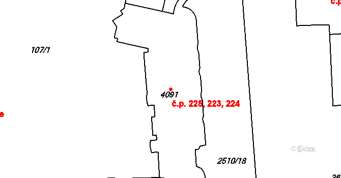 Kyjov 223,224,225 na parcele st. 4091 v KÚ Kyjov, Katastrální mapa