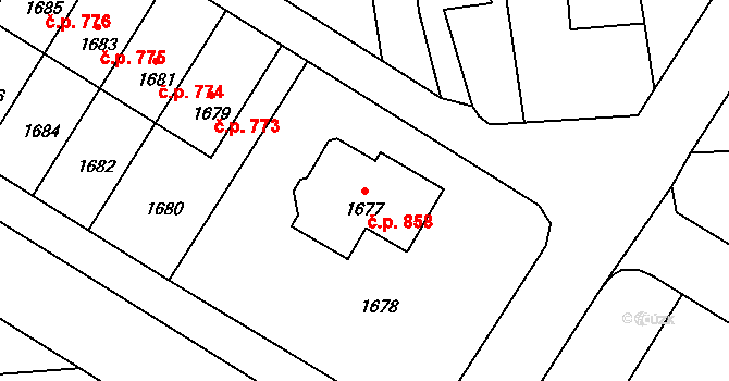 Bludov 858 na parcele st. 1677 v KÚ Bludov, Katastrální mapa