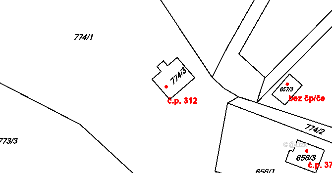 Černé Budy 312, Sázava na parcele st. 774/3 v KÚ Černé Budy, Katastrální mapa
