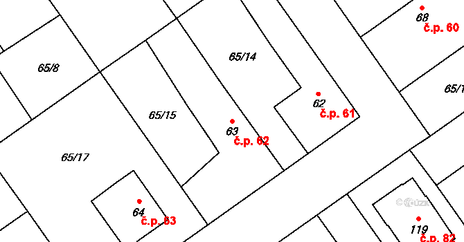 Smilovice 62 na parcele st. 63 v KÚ Smilovice u Luštěnic, Katastrální mapa