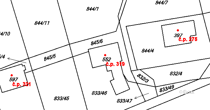 Čkyně 319 na parcele st. 552 v KÚ Čkyně, Katastrální mapa