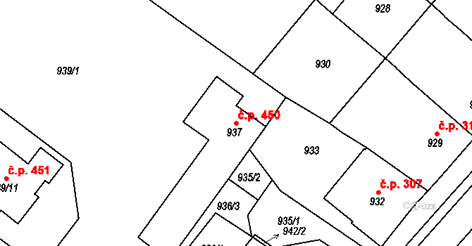 Čejč 450 na parcele st. 937 v KÚ Čejč, Katastrální mapa