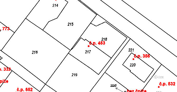 Lutyně 453, Orlová na parcele st. 217 v KÚ Horní Lutyně, Katastrální mapa