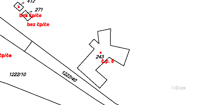 Dřenice 5, Cheb na parcele st. 243 v KÚ Dřenice u Chebu, Katastrální mapa
