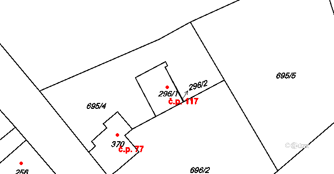 Jistebsko 117, Pěnčín na parcele st. 296/1 v KÚ Jistebsko, Katastrální mapa