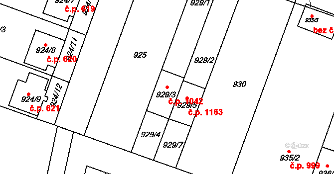 Modřice 1042 na parcele st. 929/3 v KÚ Modřice, Katastrální mapa