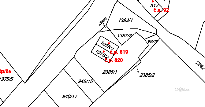 Bublava 820 na parcele st. 1015/2 v KÚ Bublava, Katastrální mapa
