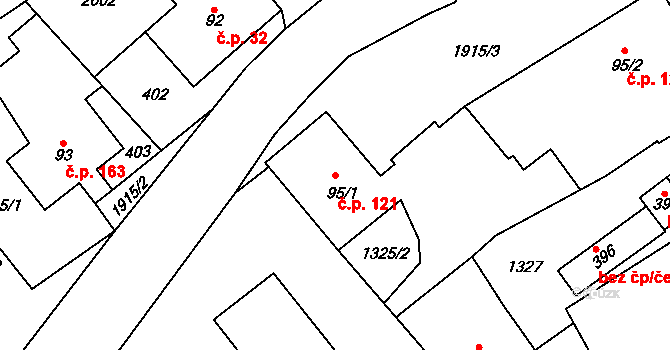 Brantice 121 na parcele st. 95/1 v KÚ Brantice, Katastrální mapa
