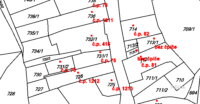 Předměstí 75, Litoměřice na parcele st. 731/1 v KÚ Litoměřice, Katastrální mapa